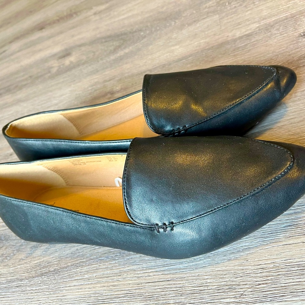 Black Faux Leather Pointed Flats